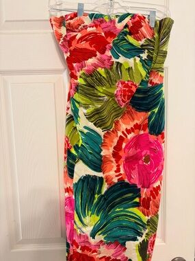 Nanette Lepore Strapless Midi Dress in Pink, Red, Green, Teal